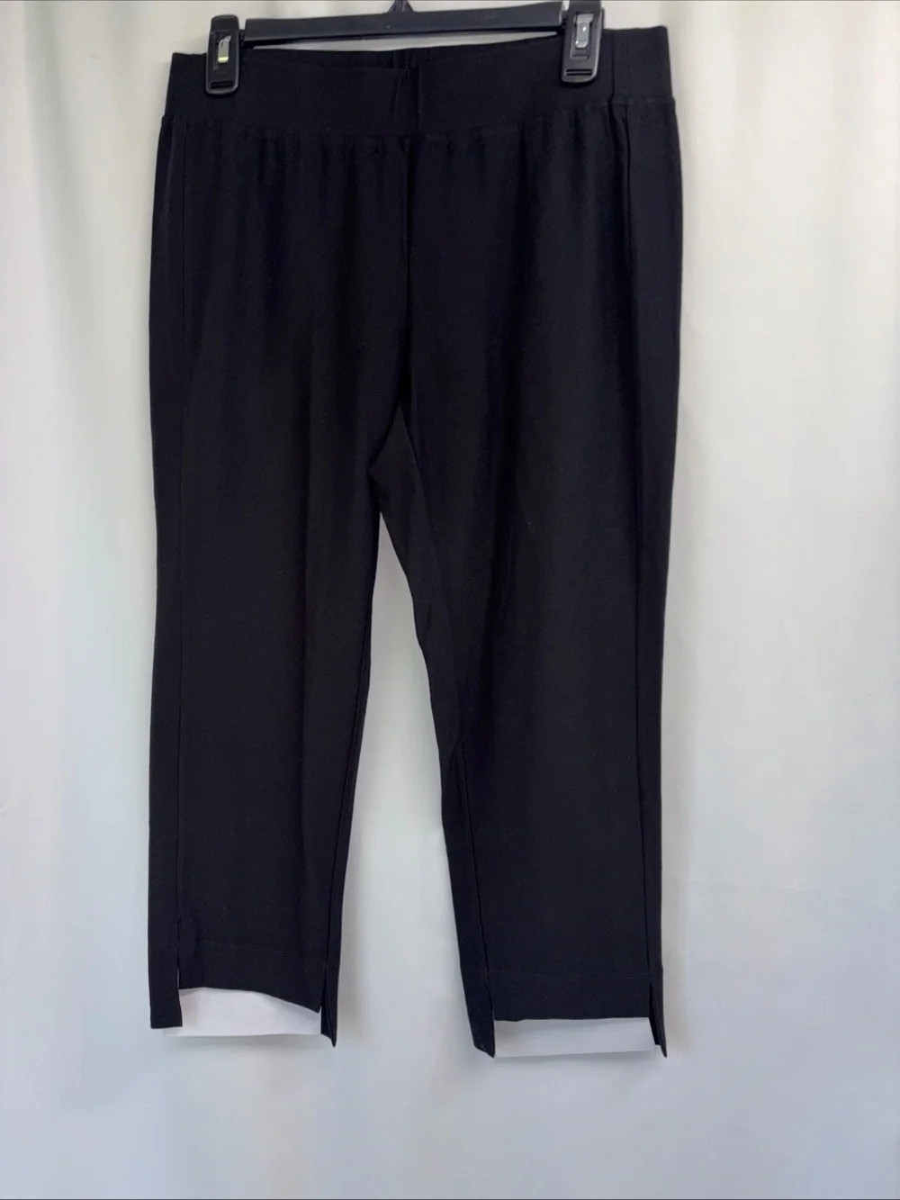 Eileen Fisher Womens Small Black Stretch Crepe Pants Pull On Straight Leg Cutout
